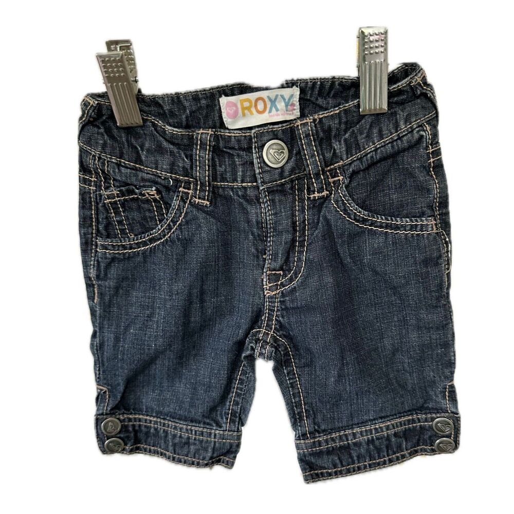 Roxy Teenie Wahine Baby 100% Cotton Embroidered Logo Cropped Denim Jeans 12mo